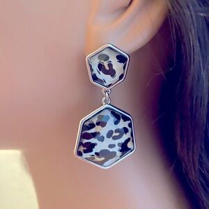 Leopard Double Hexagon Dangle Earrings